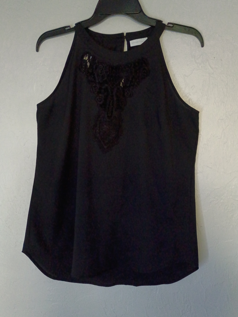 New York & Company Black Lace Applique Halter Shell